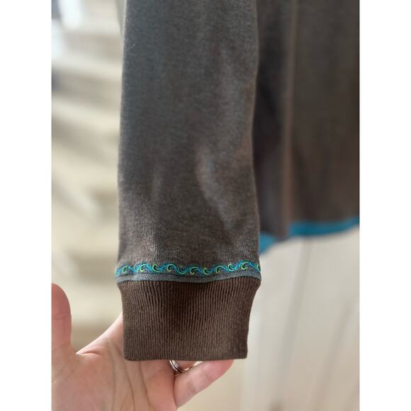 Robert Graham Marled Brown & Blue Embroidered Quarter Zip - Picture 2 of 9